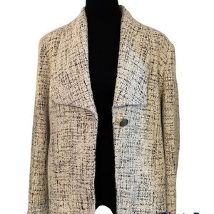 COLDWATER Creek Tweed sz 14 Button Shawl Collar Blazer White and Beige